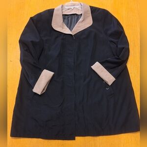 Women's Tally-Ho car coat in black trimmed in tan. Size 2X